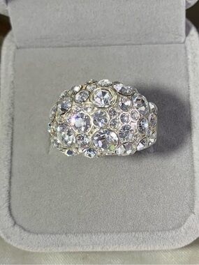 Fossil Silver Crystal Dome Cocktail Ring - Clear Stones